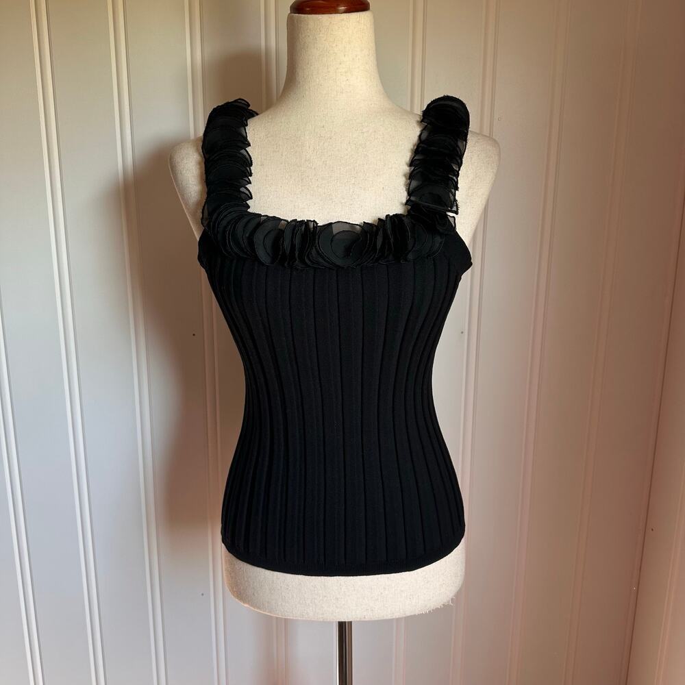 Vintage Y2K Black Floral Tank Top XL